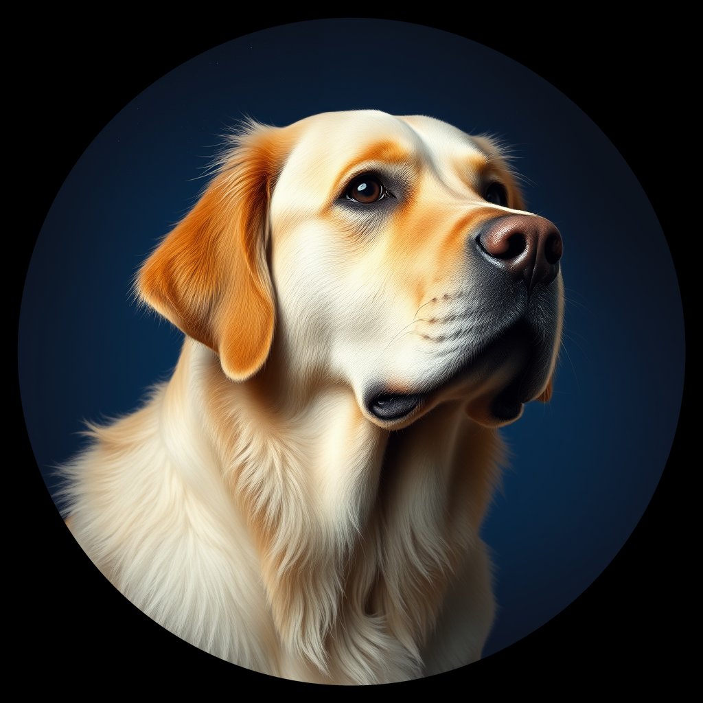 Cosmic medallion portrait of GRLS_grlsN9USH9SS, a Golden Retriever