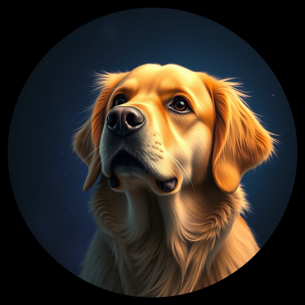 Cosmic medallion portrait of GRLS_grlsNAR05OO, a Golden Retriever