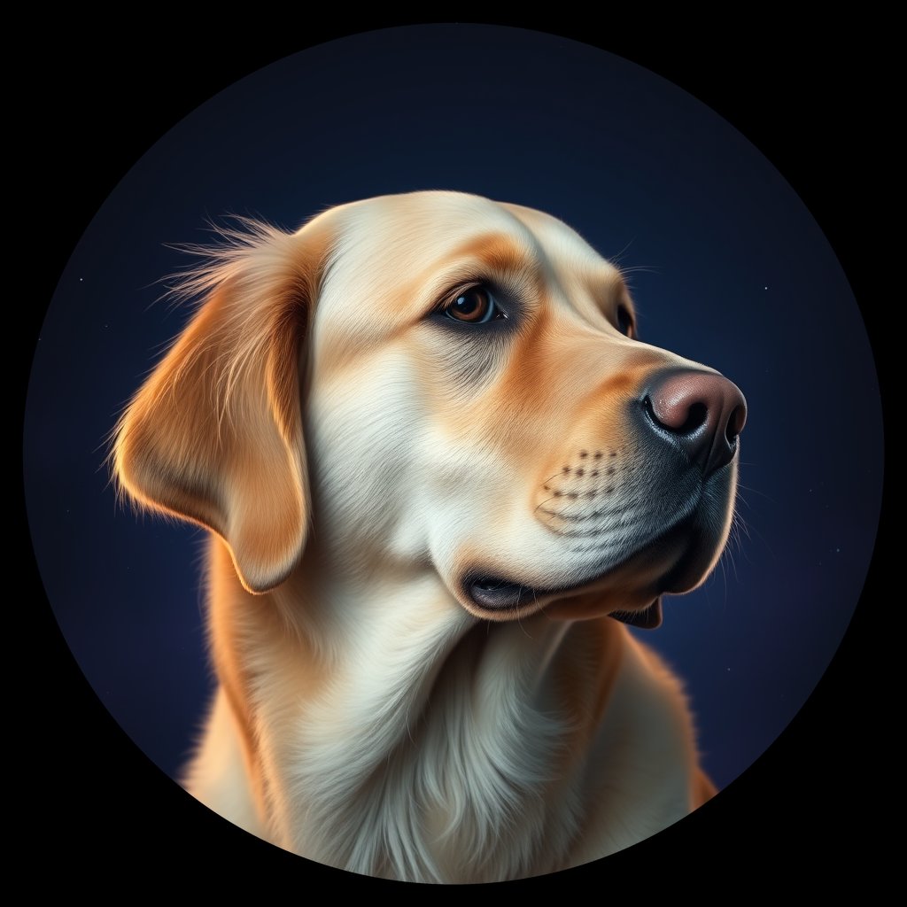 Cosmic medallion portrait of GRLS_grlsNE16VP22, a Golden Retriever