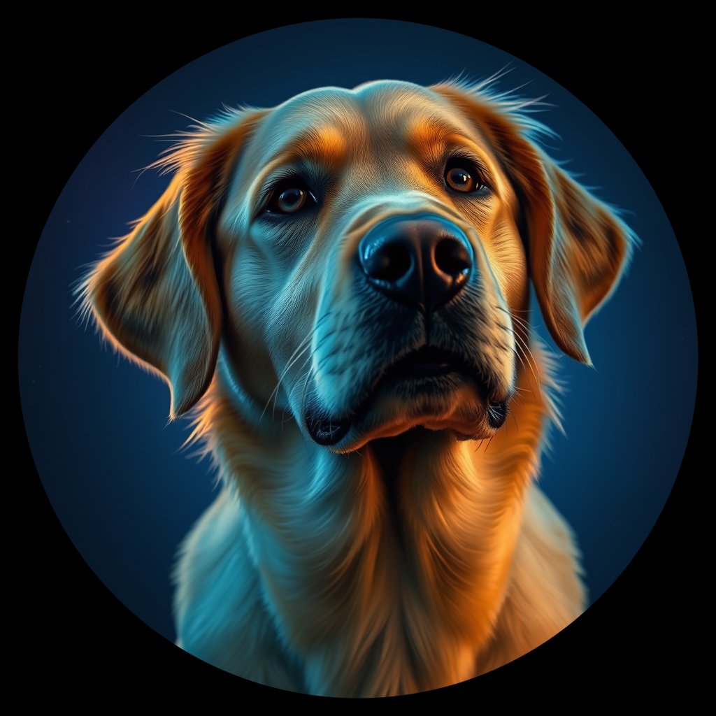 Cosmic medallion portrait of GRLS_grlsNEYPD6, a Golden Retriever