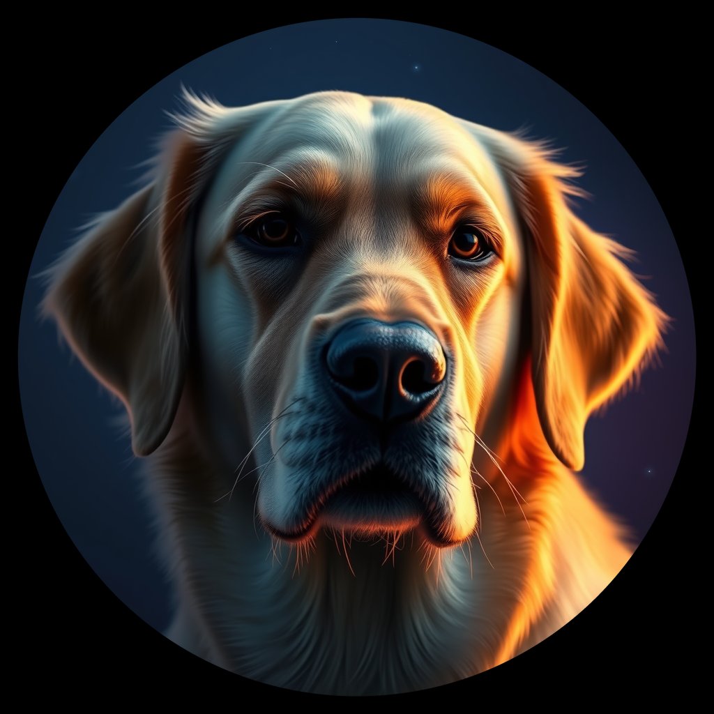 Cosmic medallion portrait of GRLS_grlsNF0KBEHH, a Golden Retriever