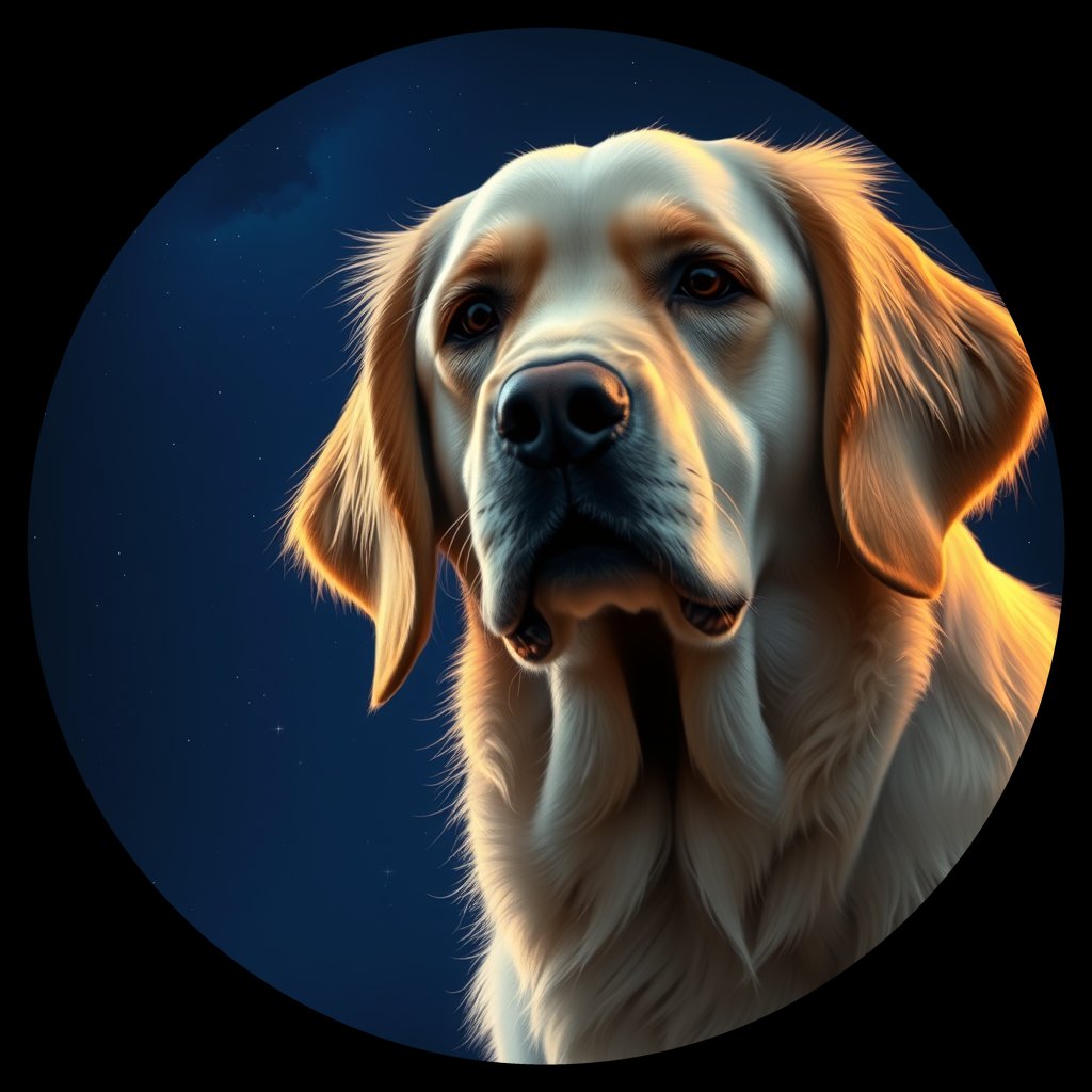 Cosmic medallion portrait of GRLS_grlsNFKUM6GG, a Golden Retriever