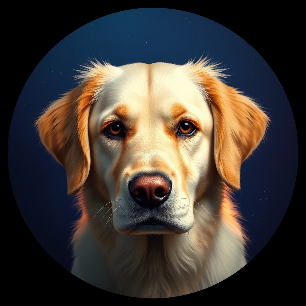 Cosmic medallion portrait of GRLS_grlsNFPSIPP, a Golden Retriever