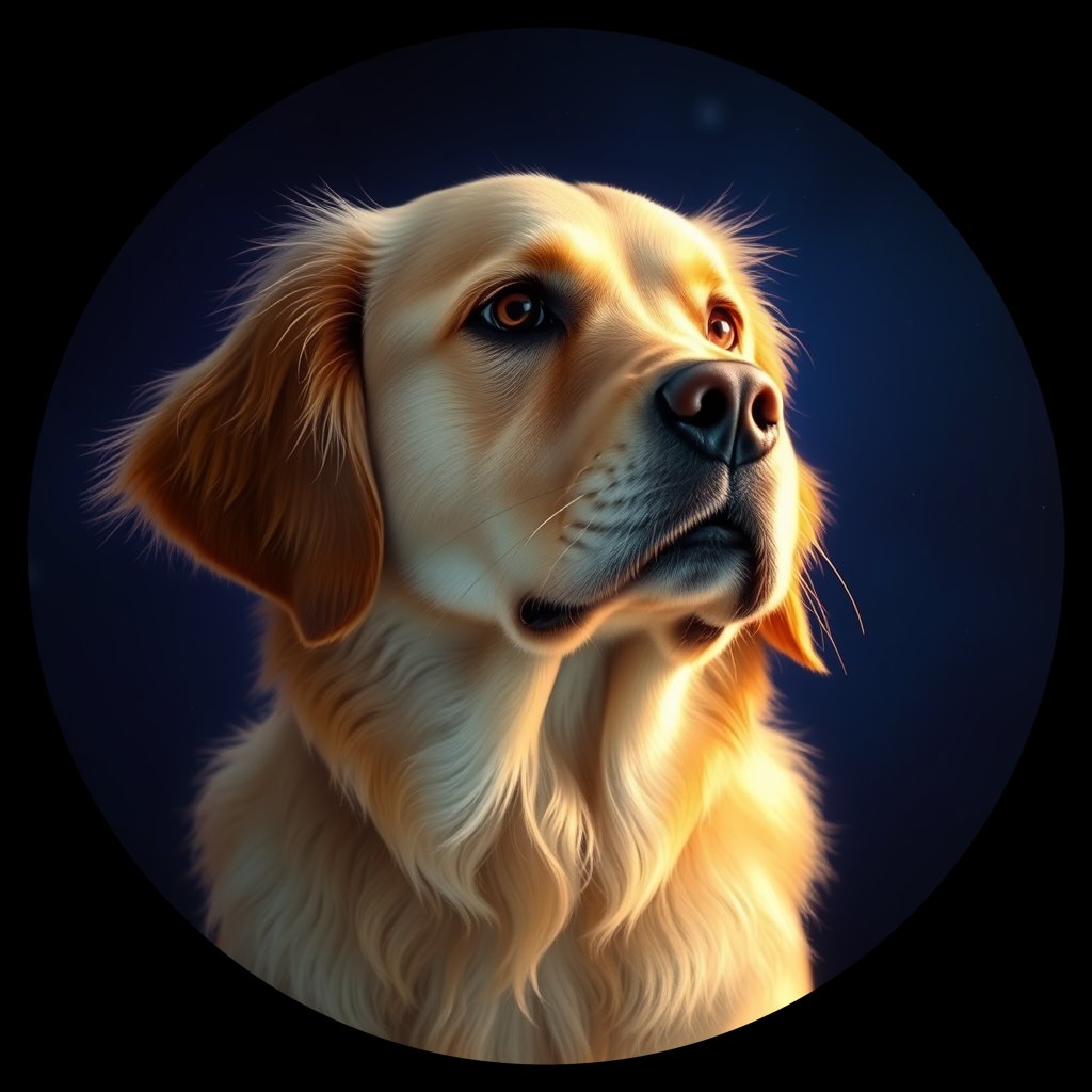 Cosmic medallion portrait of GRLS_grlsNFRXOK00, a Golden Retriever