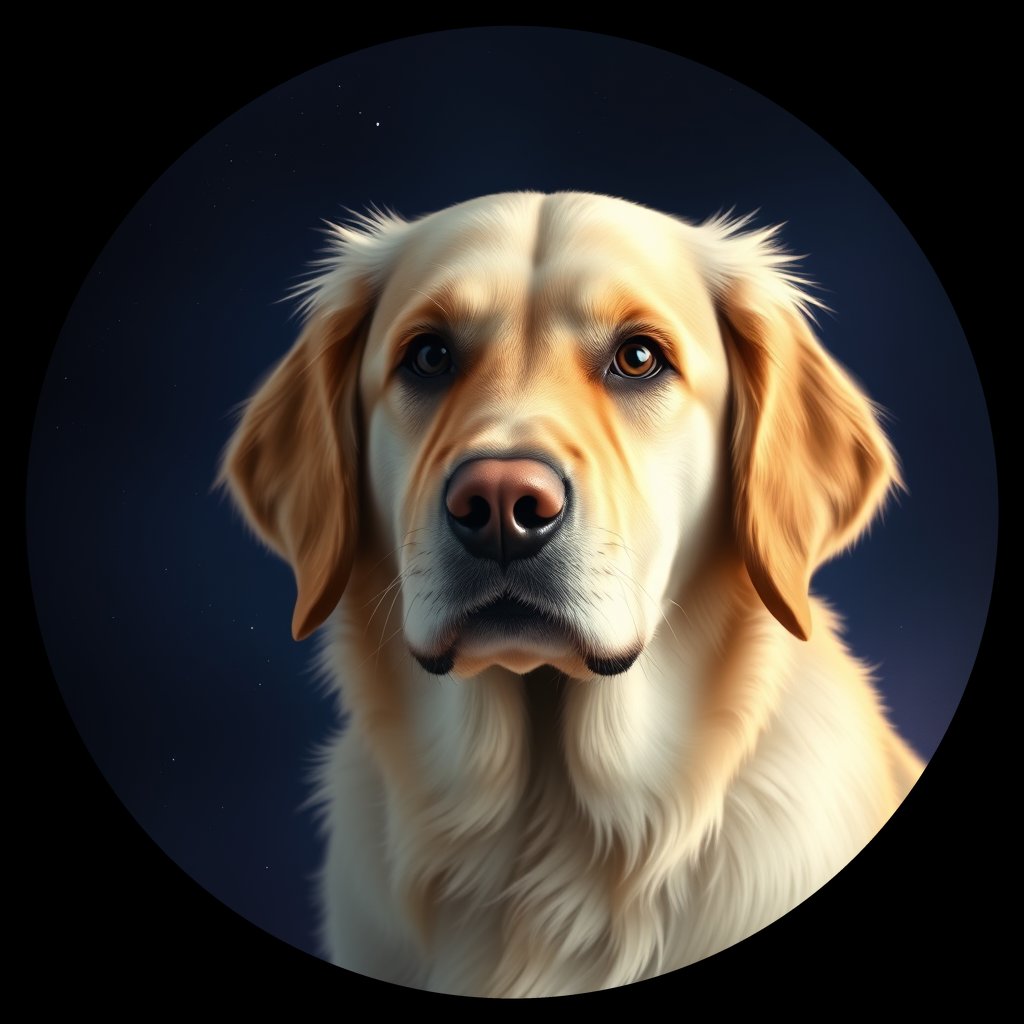 Cosmic medallion portrait of GRLS_grlsNG8DLWBB, a Golden Retriever