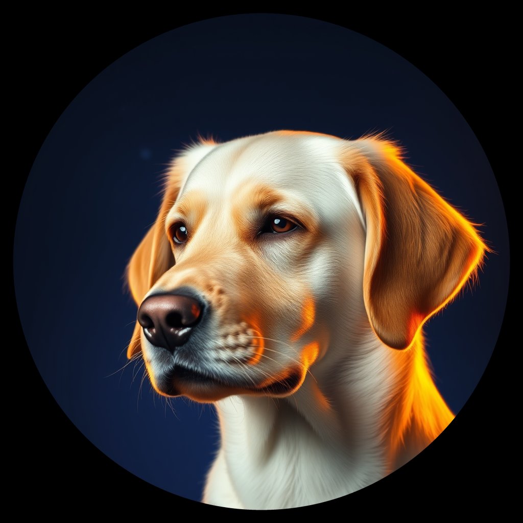 Cosmic medallion portrait of GRLS_grlsNGGIOICC, a Golden Retriever