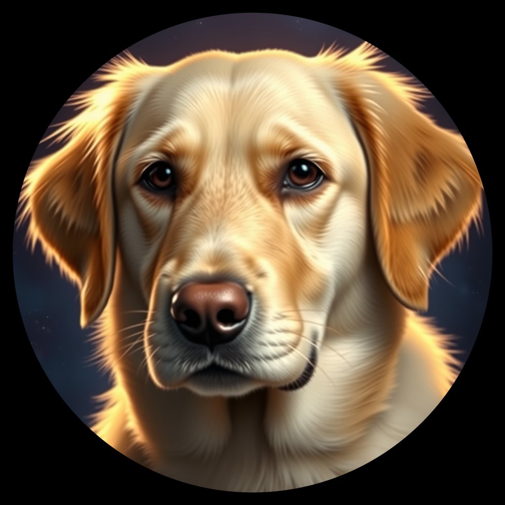 Cosmic medallion portrait of GRLS_grlsNGNUZ033, a Golden Retriever