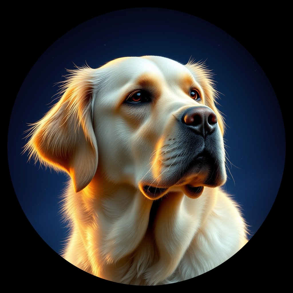 Cosmic medallion portrait of GRLS_grlsNGV9RZOO, a Golden Retriever