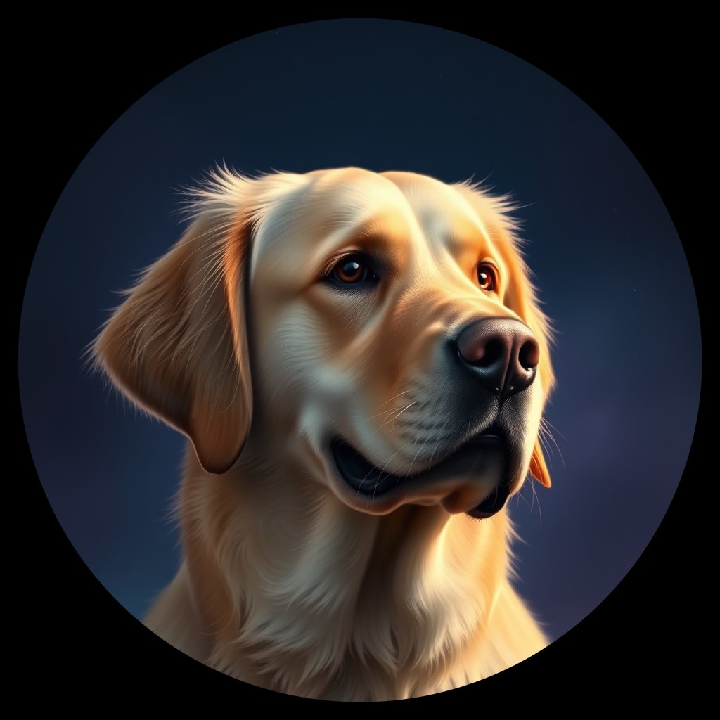 Cosmic medallion portrait of GRLS_grlsNHFVIJ33, a Golden Retriever