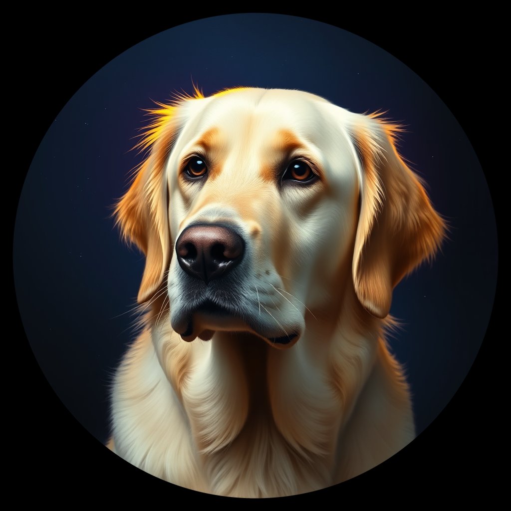 Cosmic medallion portrait of GRLS_grlsNI858BQQ, a Golden Retriever