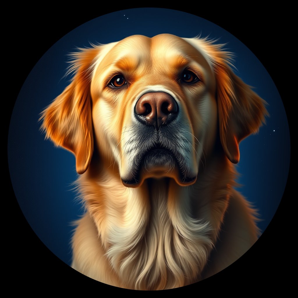 Cosmic medallion portrait of GRLS_grlsNJ3YMTMM, a Golden Retriever