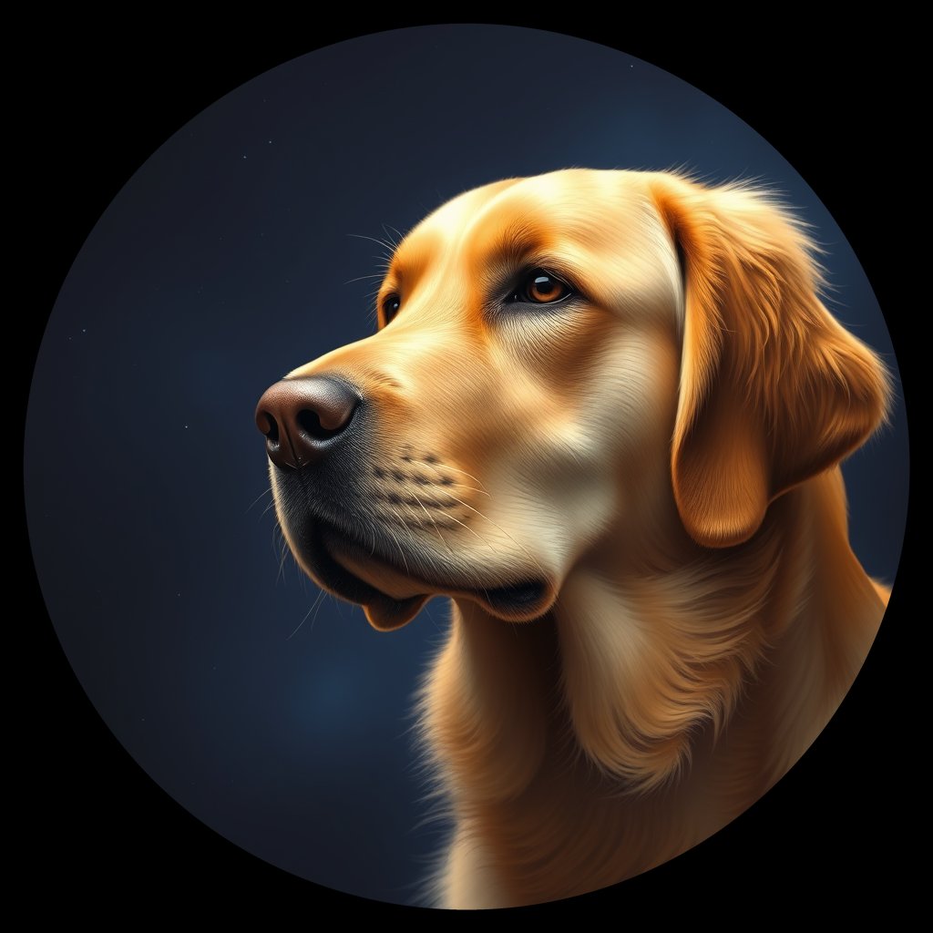 Cosmic medallion portrait of GRLS_grlsNJEU1XDD, a Golden Retriever