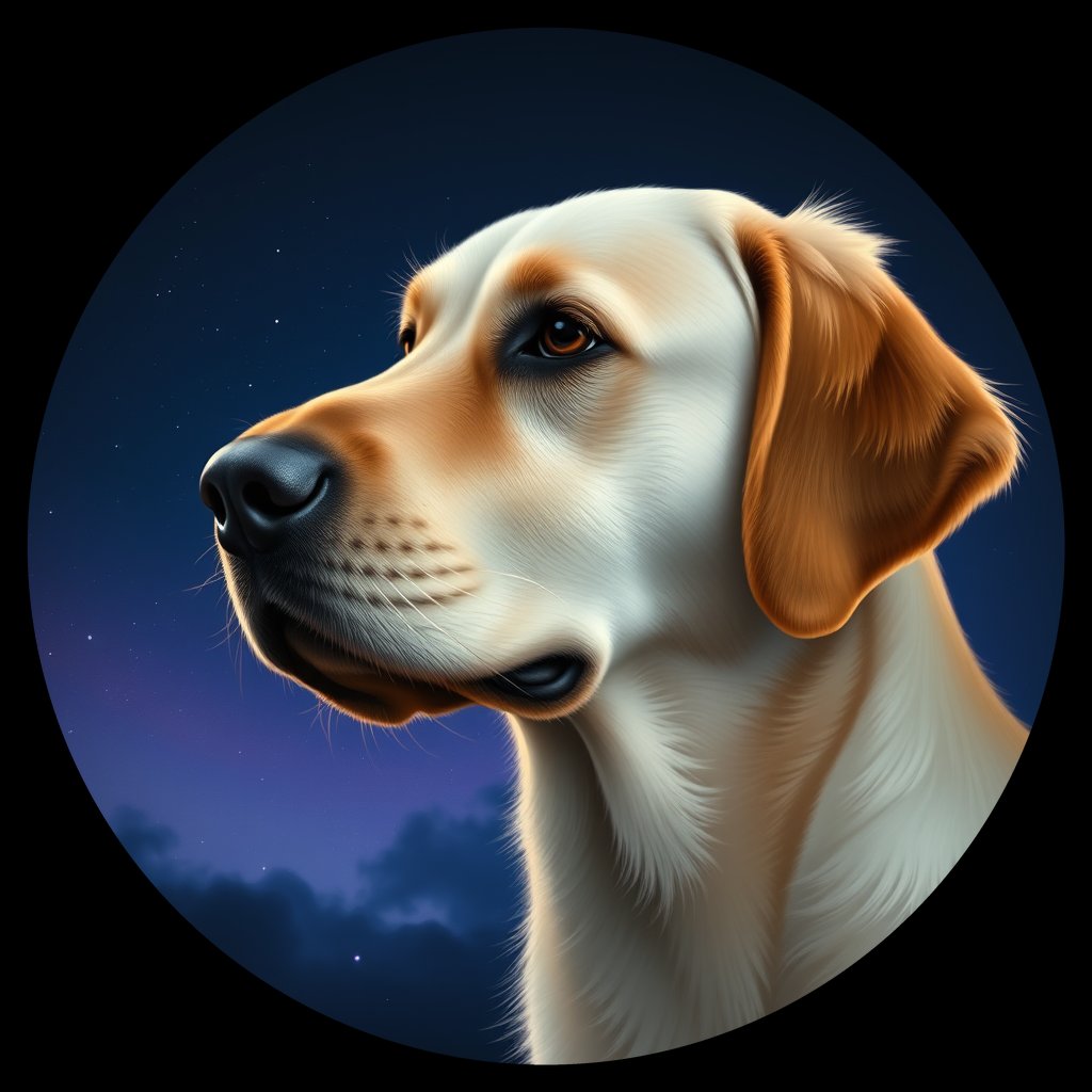 Cosmic medallion portrait of GRLS_grlsNJI7TZPP, a Golden Retriever