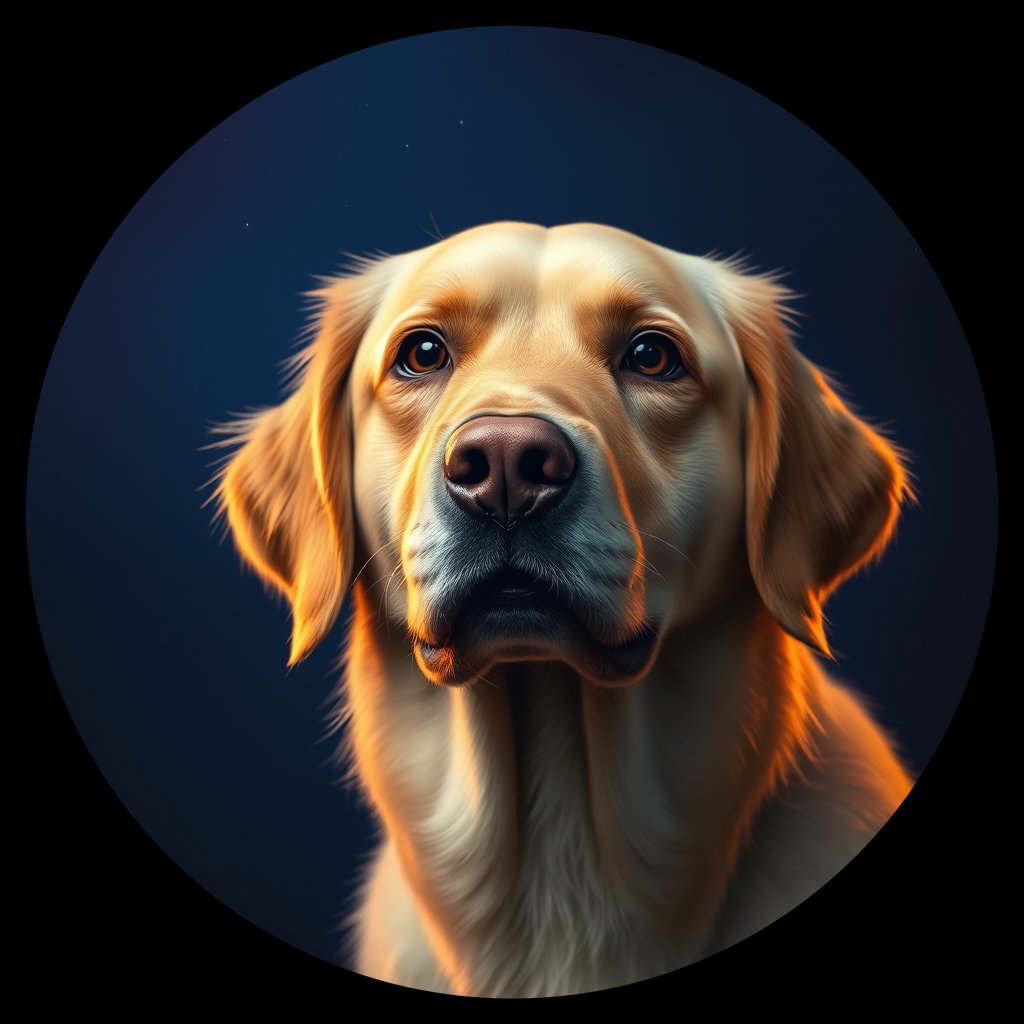 Cosmic medallion portrait of GRLS_grlsNJN1N711, a Golden Retriever