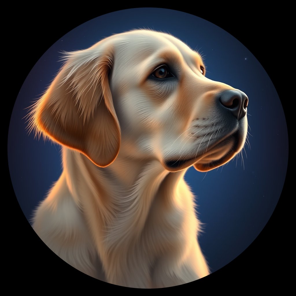 Cosmic medallion portrait of GRLS_grlsNKM3EIZZ, a Golden Retriever
