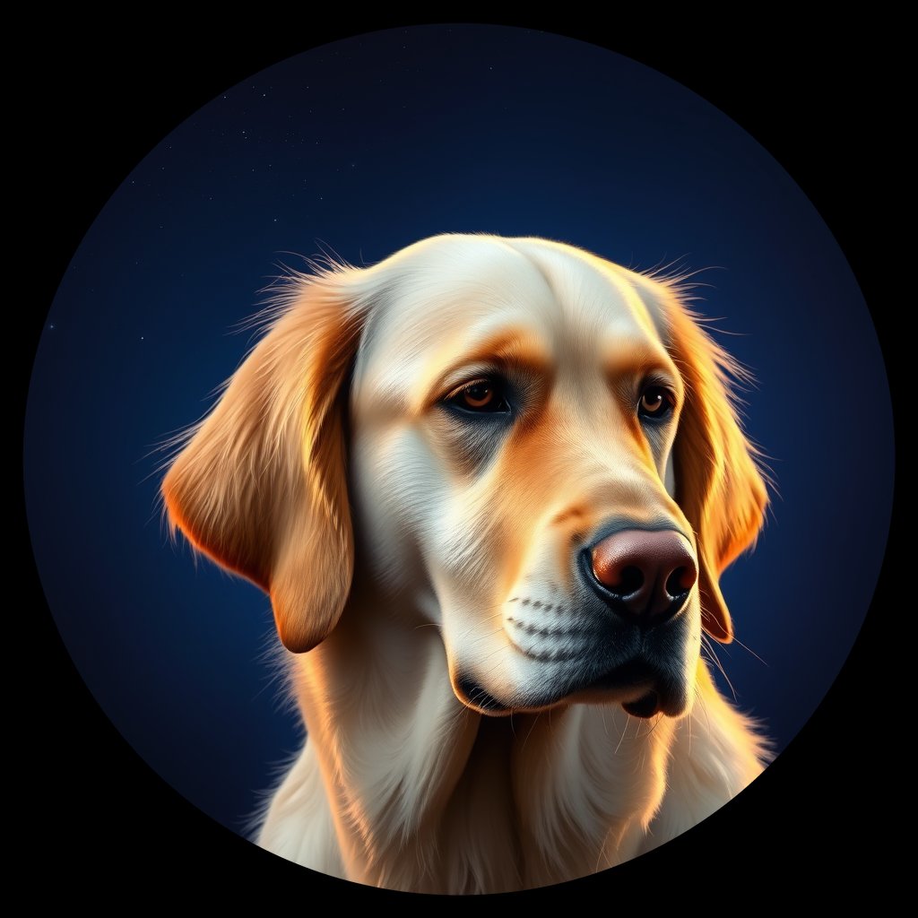 Cosmic medallion portrait of GRLS_grlsNLA1YVWW, a Golden Retriever