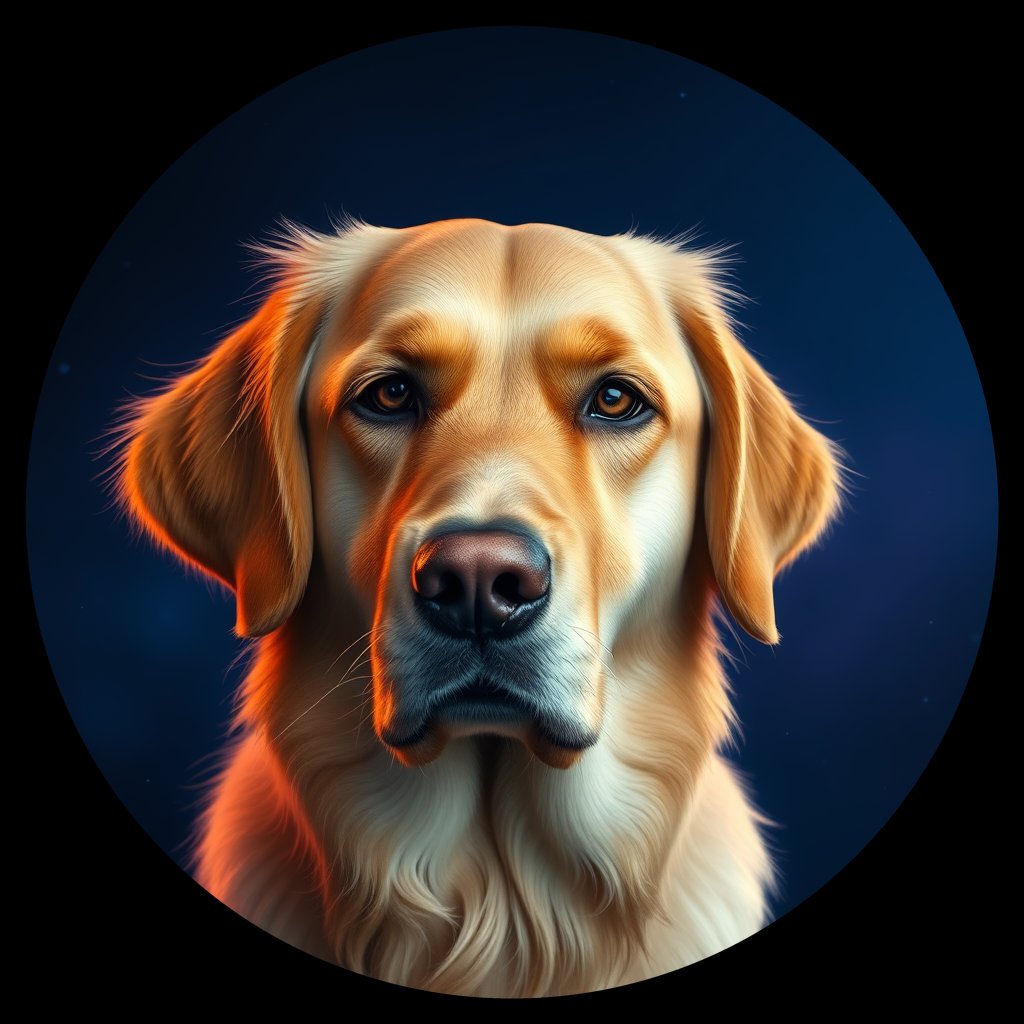 Cosmic medallion portrait of GRLS_grlsNLCY6W88, a Golden Retriever