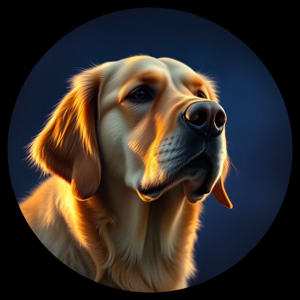Cosmic medallion portrait of GRLS_grlsNMRWLTHH, a Golden Retriever