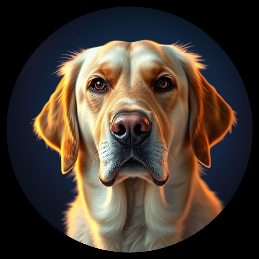 Cosmic medallion portrait of GRLS_grlsNOO8MWLL, a Golden Retriever