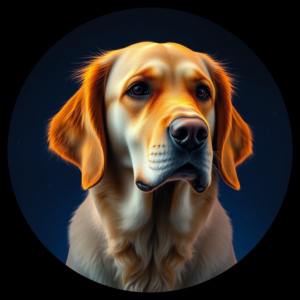 Cosmic medallion portrait of GRLS_grlsNORN15AA, a Golden Retriever