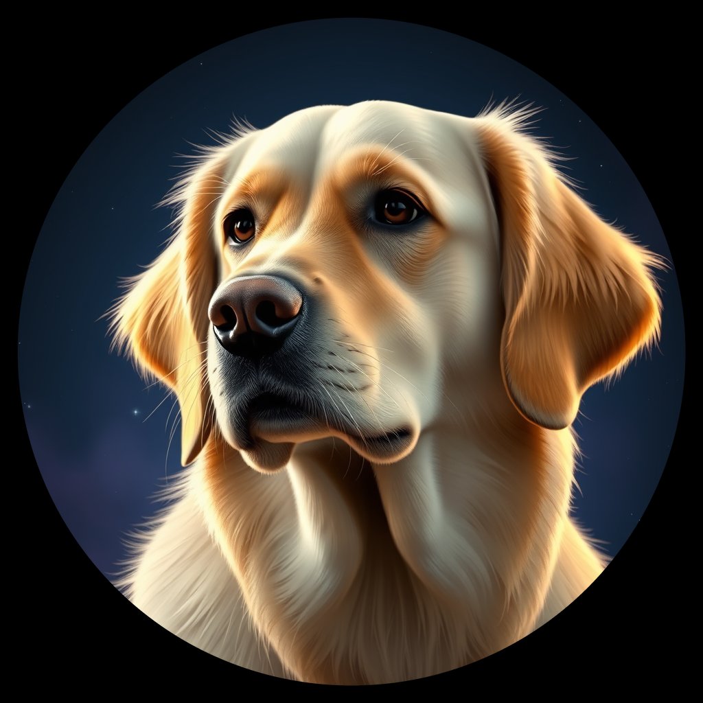 Cosmic medallion portrait of GRLS_grlsNP2GOS33, a Golden Retriever