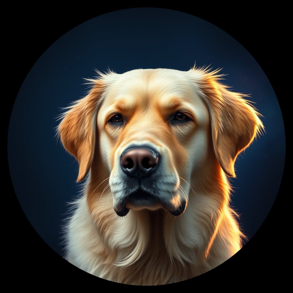 Cosmic medallion portrait of GRLS_grlsNPCJ5533, a Golden Retriever