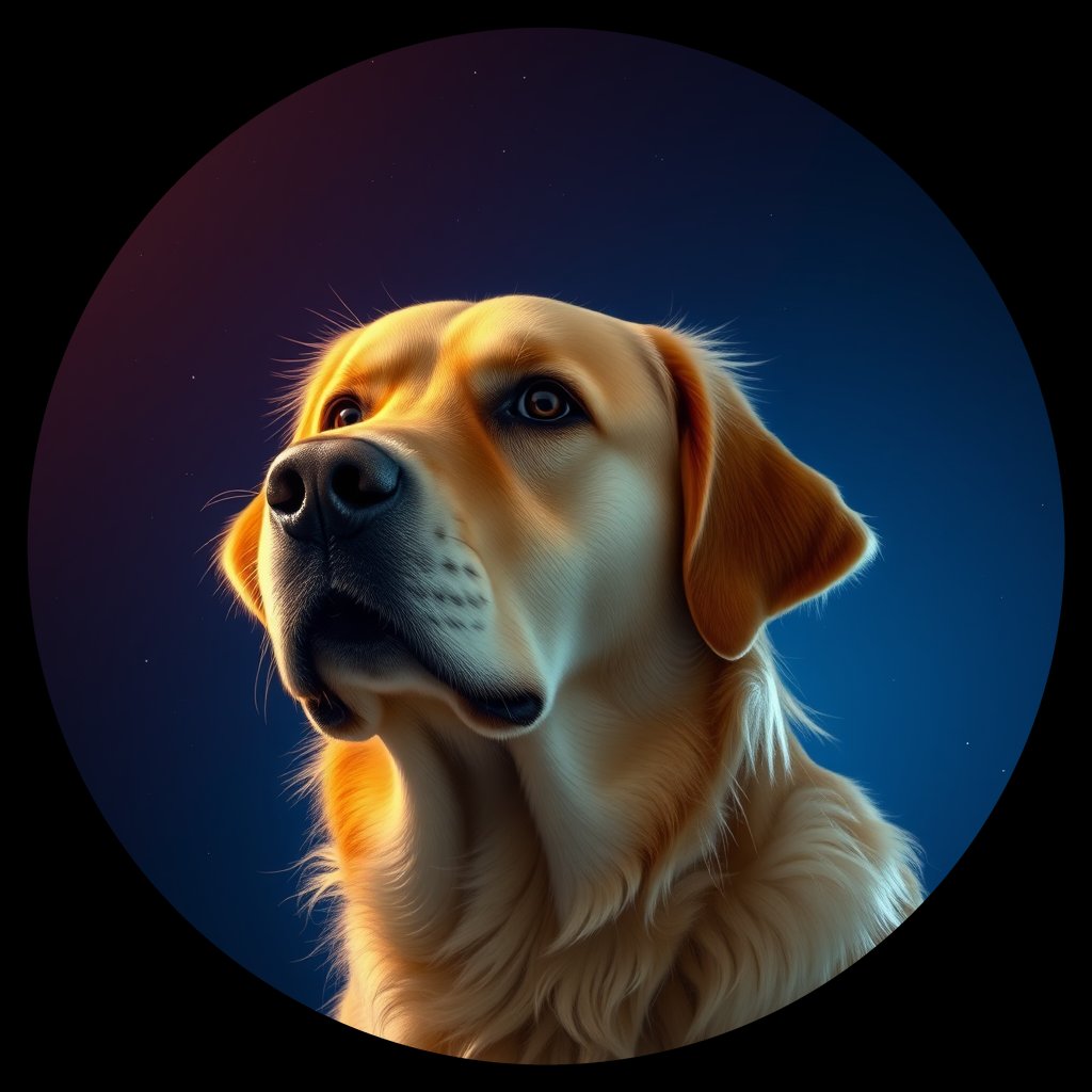 Cosmic medallion portrait of GRLS_grlsNPGJX8WW, a Golden Retriever