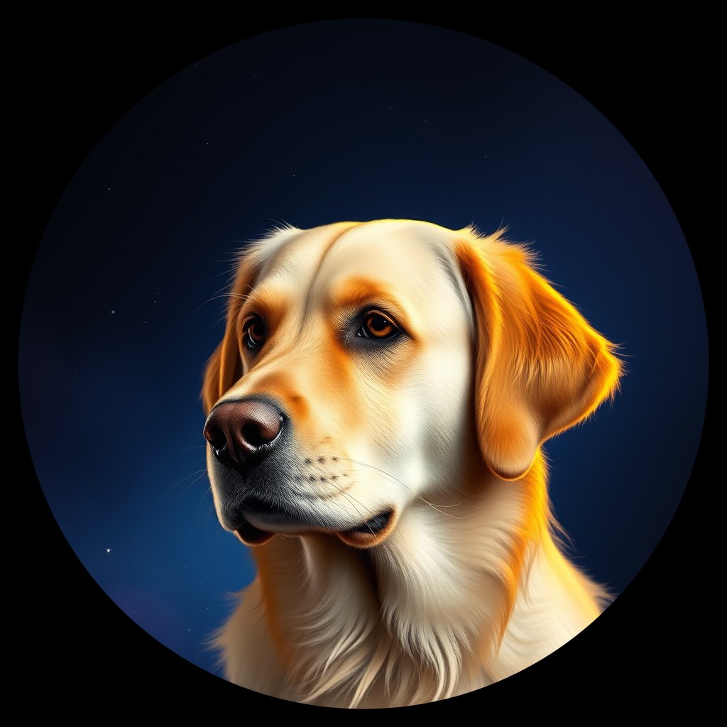 Cosmic medallion portrait of GRLS_grlsNPNE07BB, a Golden Retriever