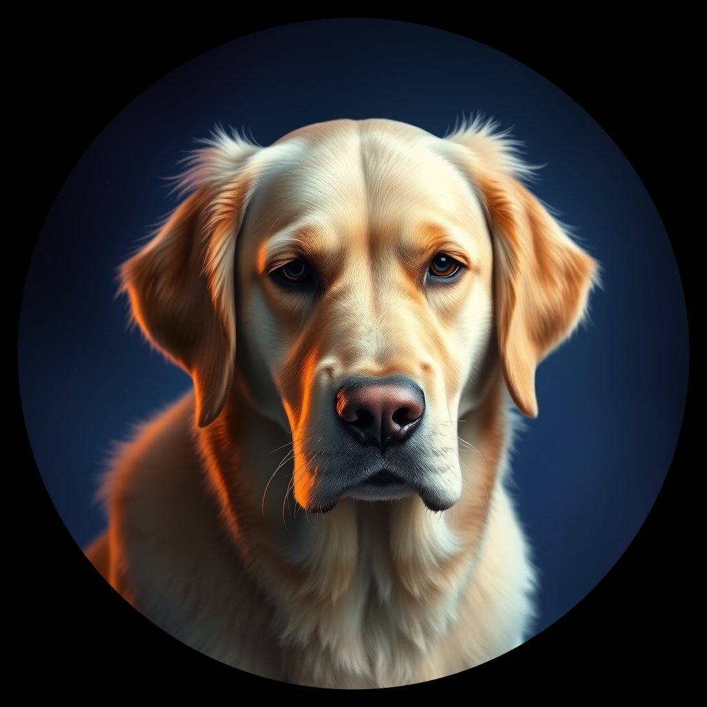 Cosmic medallion portrait of GRLS_grlsNPPTHR66, a Golden Retriever