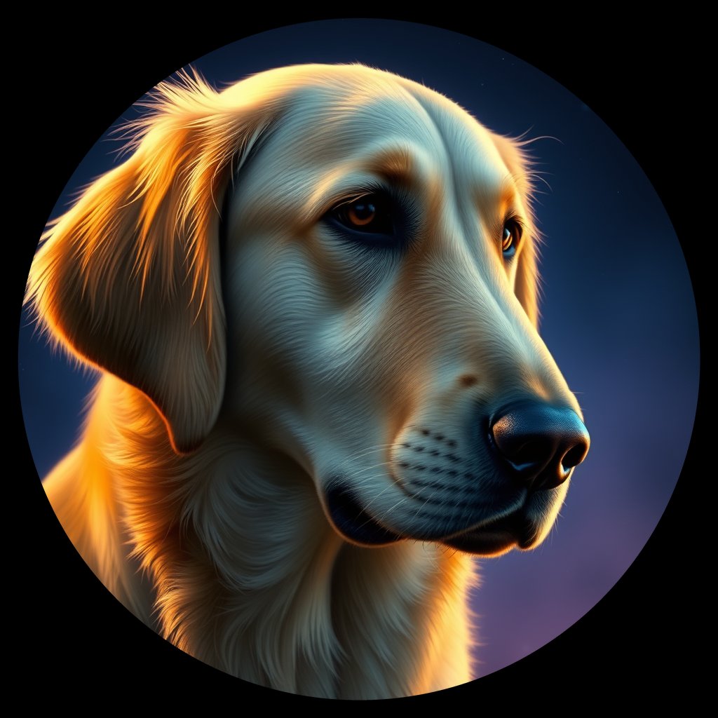 Cosmic medallion portrait of GRLS_grlsNQJFUC77, a Golden Retriever