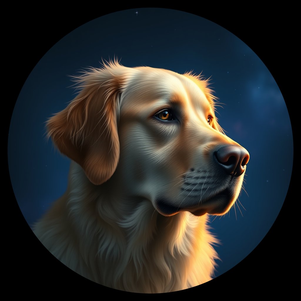 Cosmic medallion portrait of GRLS_grlsNQQIB811, a Golden Retriever