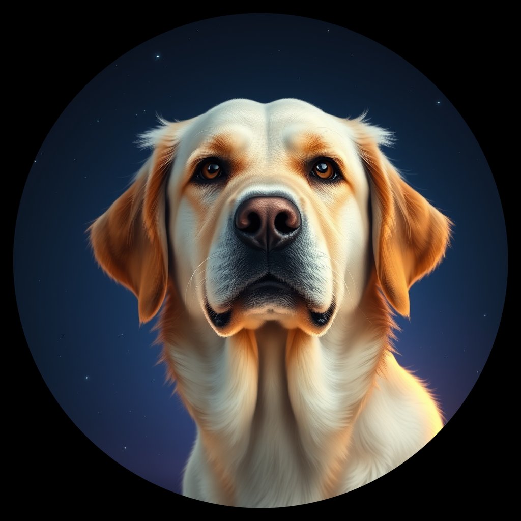Cosmic medallion portrait of GRLS_grlsNS7M96XX, a Golden Retriever