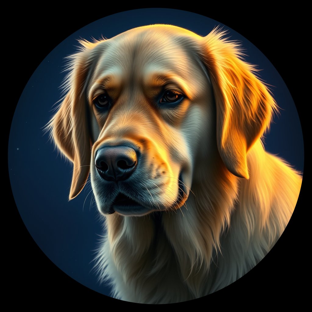Cosmic medallion portrait of GRLS_grlsNUPPJ444, a Golden Retriever