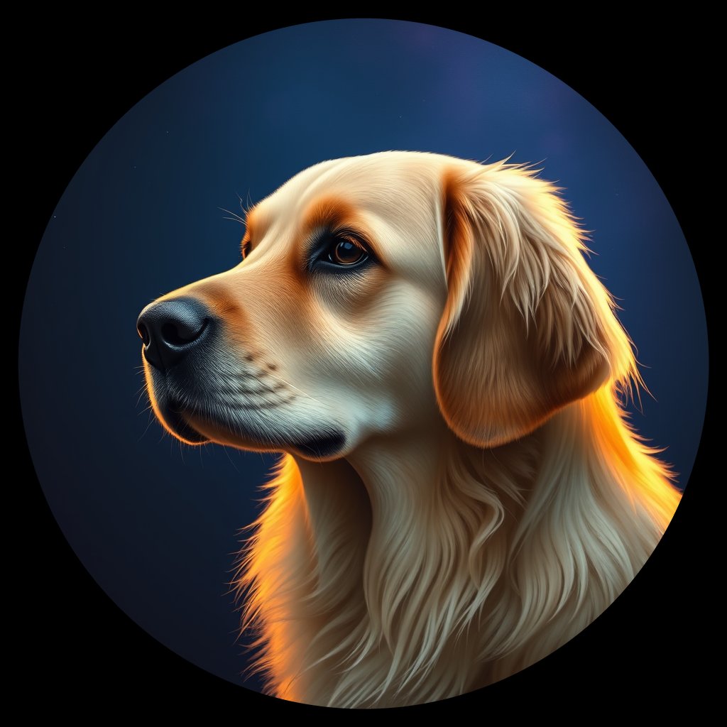 Cosmic medallion portrait of GRLS_grlsNV4UT1PP, a Golden Retriever