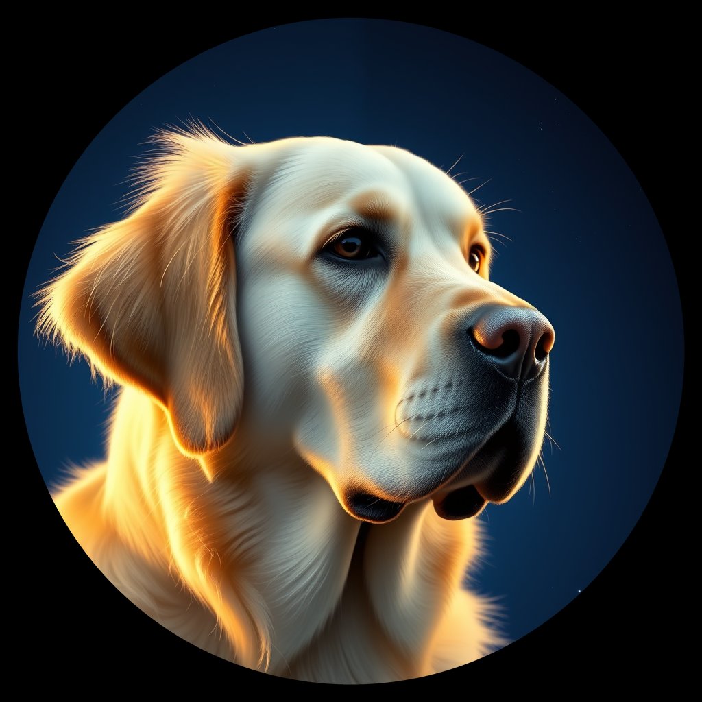 Cosmic medallion portrait of GRLS_grlsNV52VJBB, a Golden Retriever