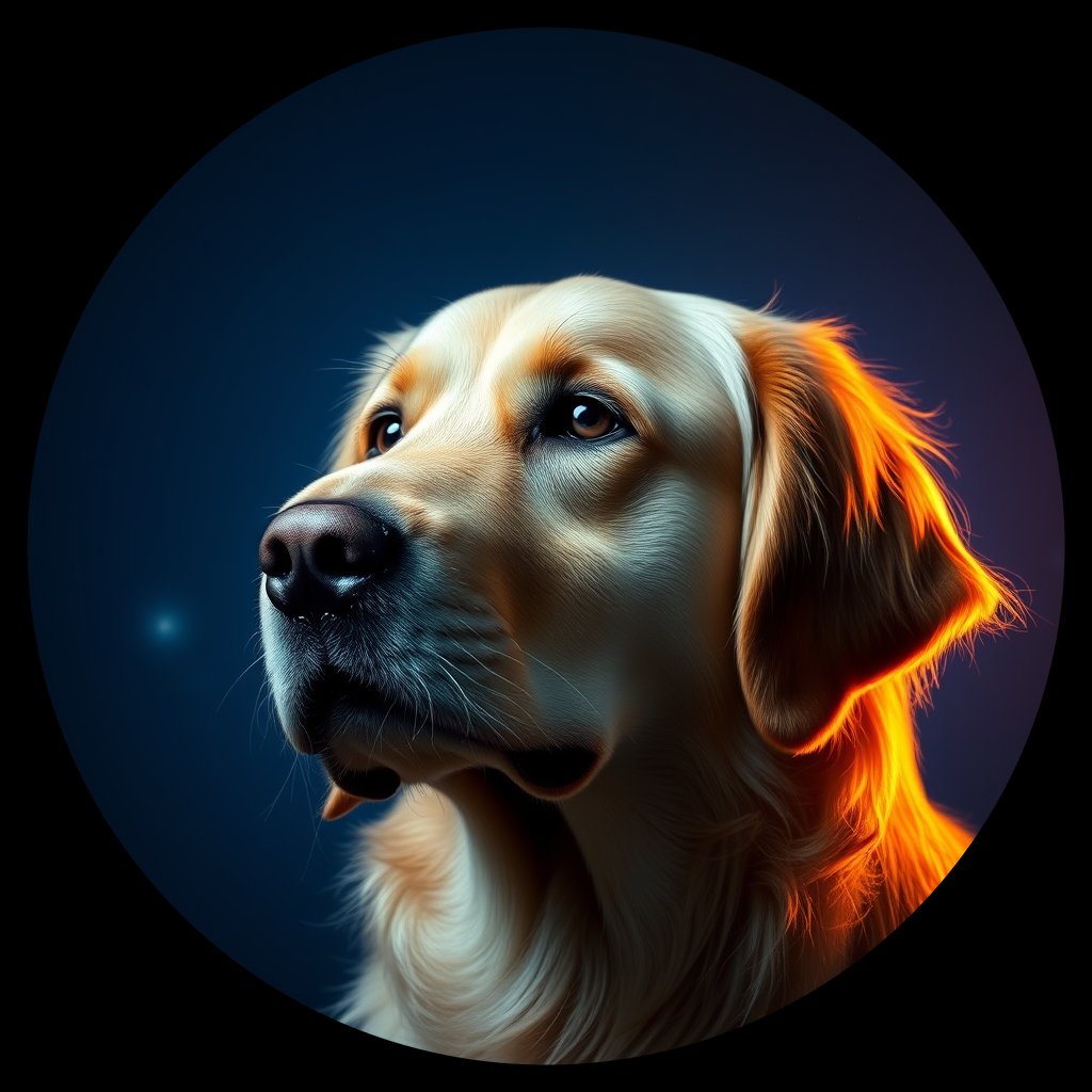 Cosmic medallion portrait of GRLS_grlsNVN2JEFF, a Golden Retriever