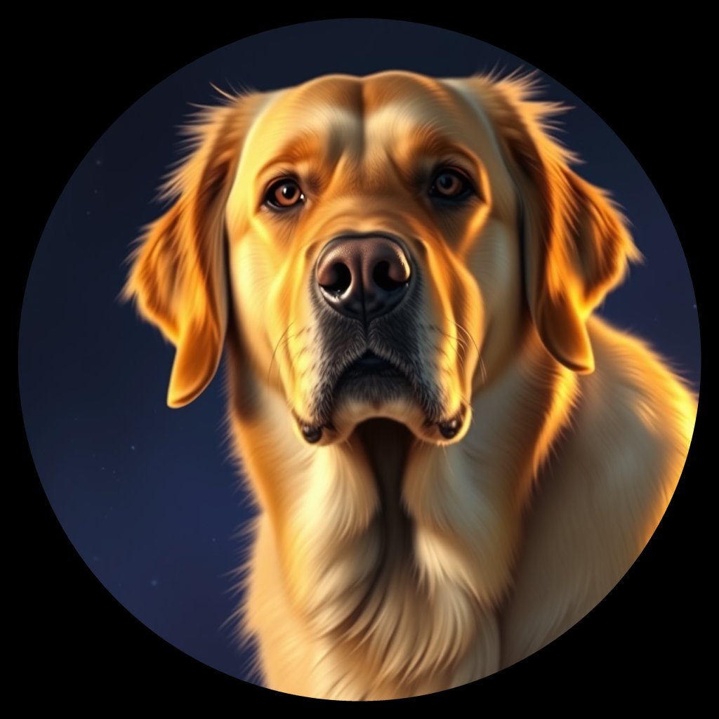 Cosmic medallion portrait of GRLS_grlsNW08SX55, a Golden Retriever