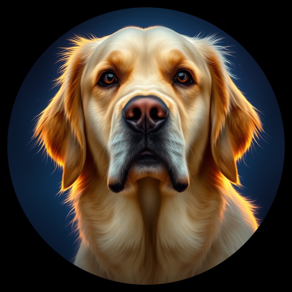 Cosmic medallion portrait of GRLS_grlsNWQLV911, a Golden Retriever