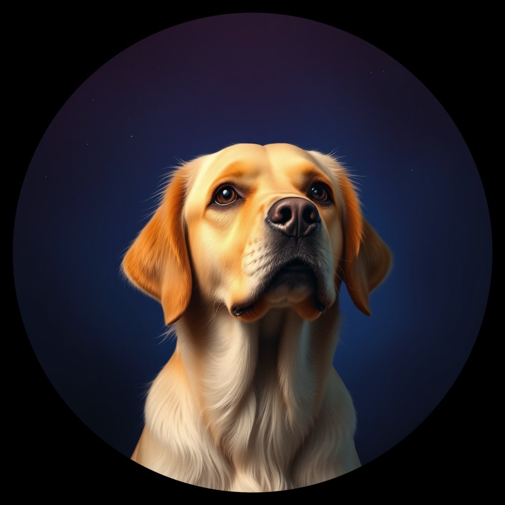 Cosmic medallion portrait of GRLS_grlsNYYNNTZZ, a Golden Retriever