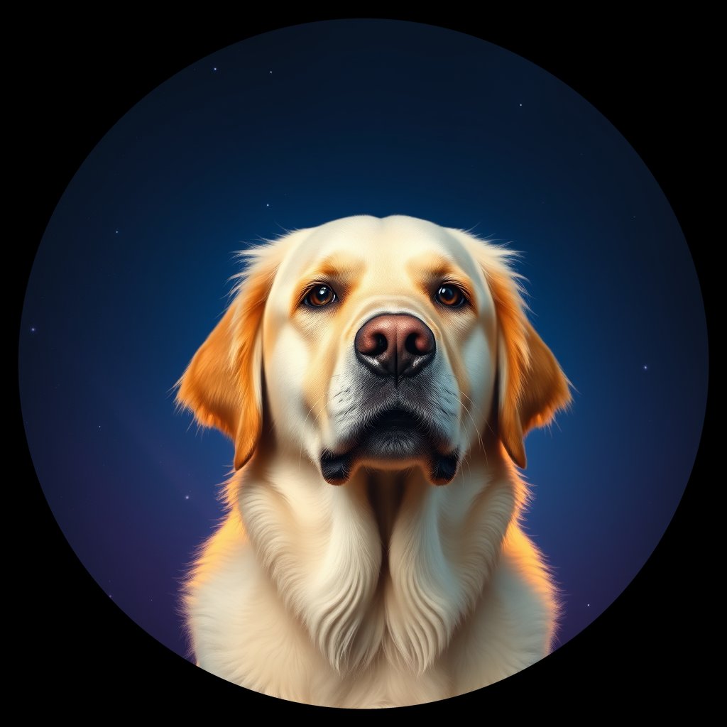 Cosmic medallion portrait of GRLS_grlsNZR98O55, a Golden Retriever