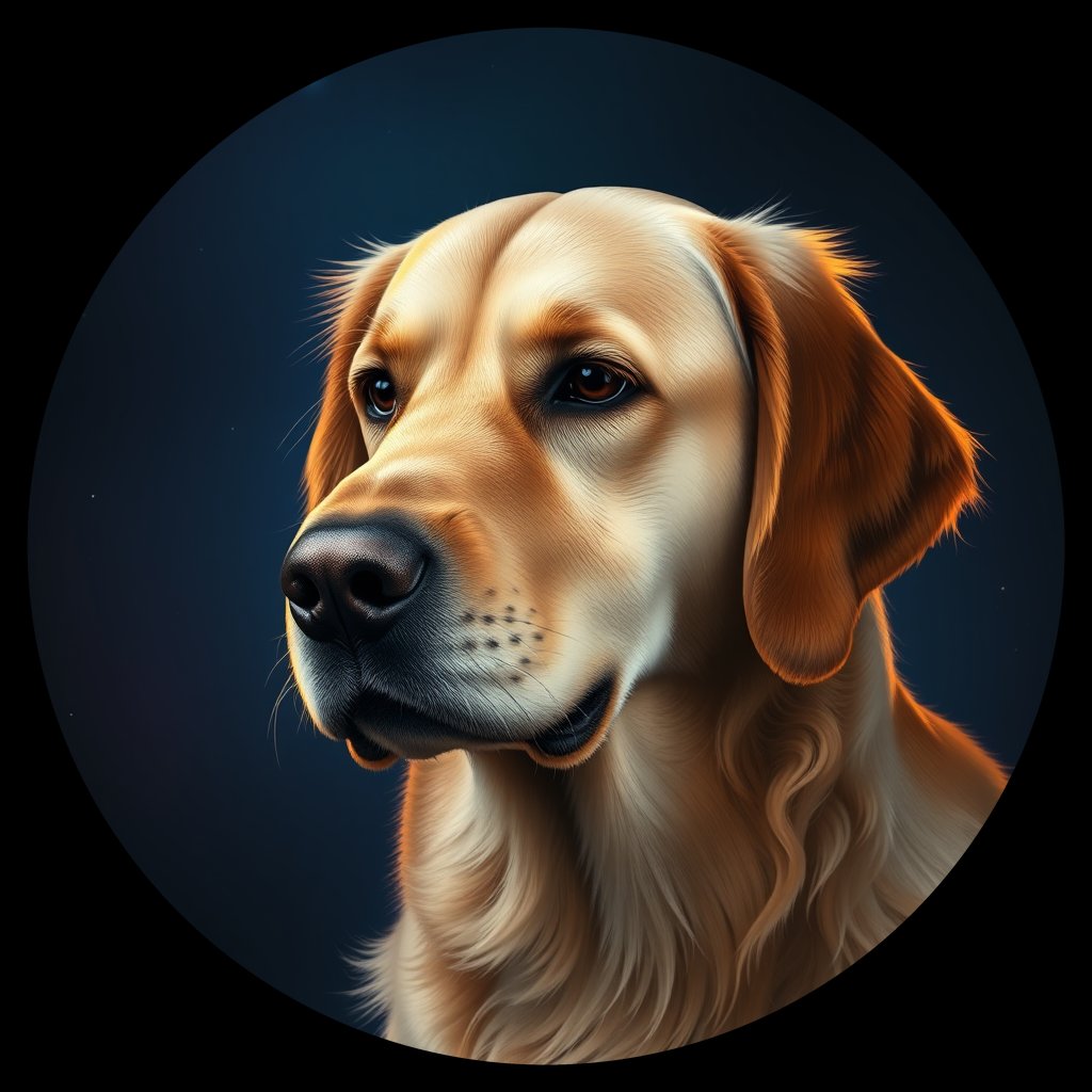 Cosmic medallion portrait of GRLS_grlsO09CZUVV, a Golden Retriever