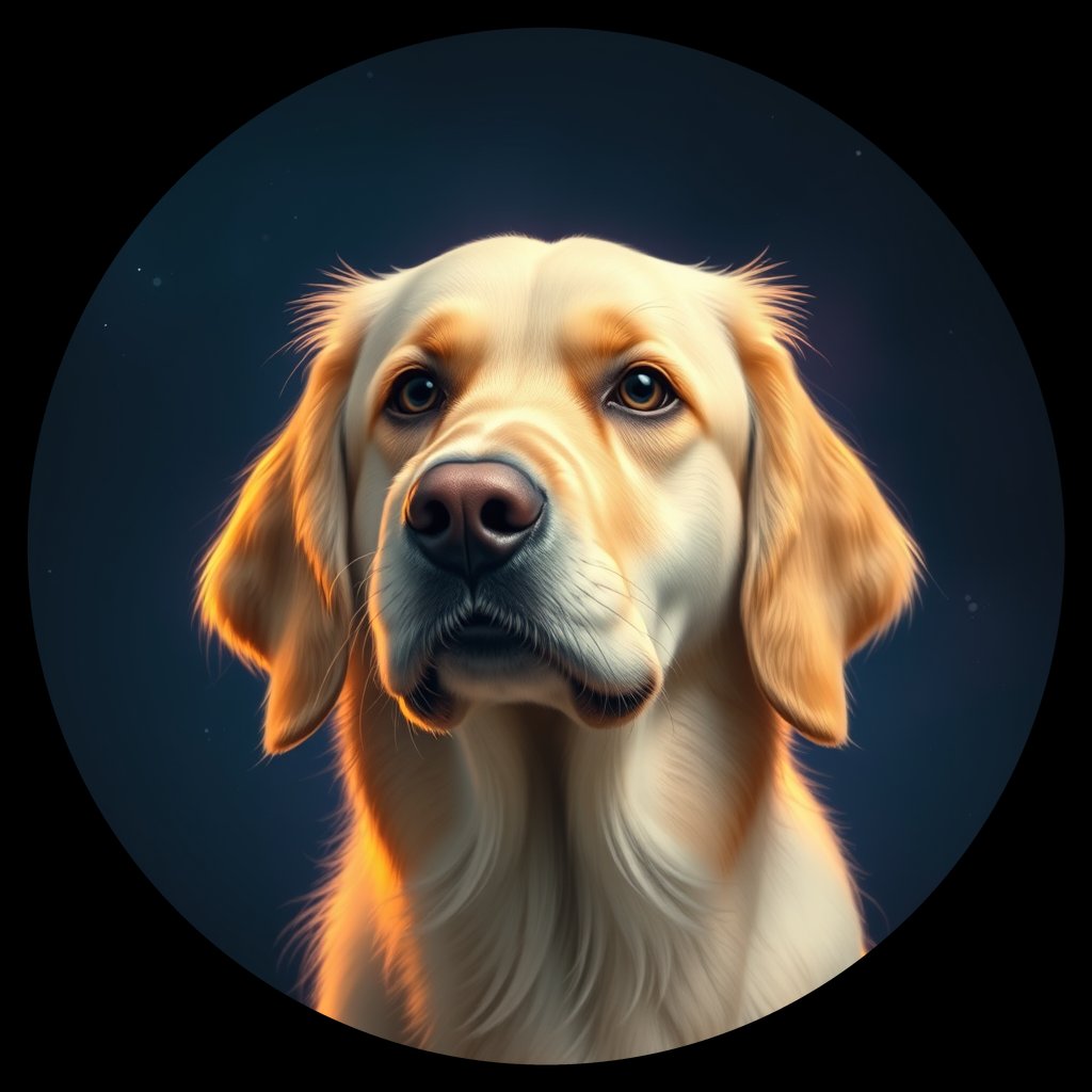 Cosmic medallion portrait of GRLS_grlsO11NX966, a Golden Retriever