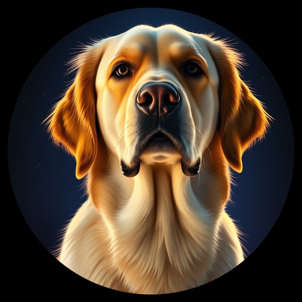 Cosmic medallion portrait of GRLS_grlsO131099, a Golden Retriever