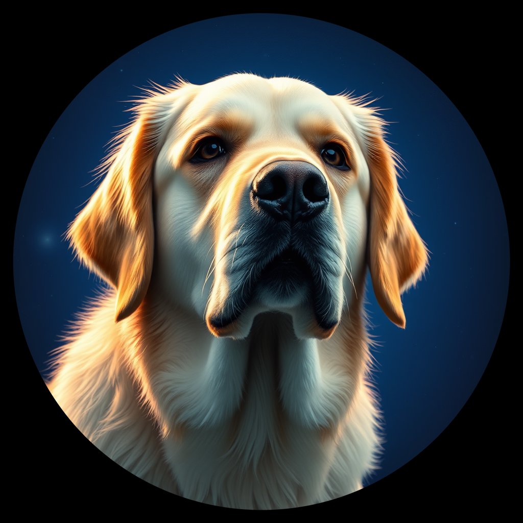 Cosmic medallion portrait of GRLS_grlsO2GZCJSS, a Golden Retriever