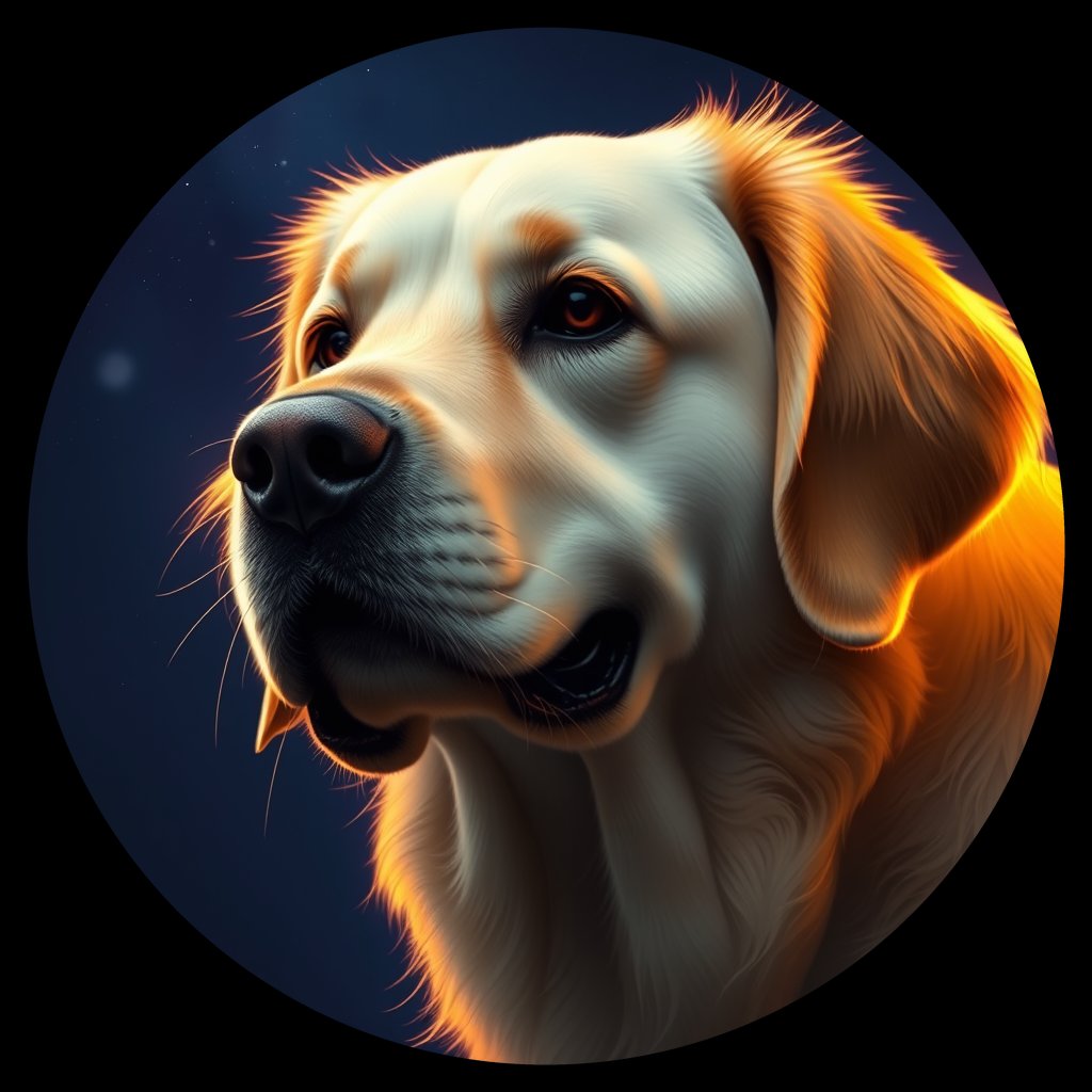 Cosmic medallion portrait of GRLS_grlsO2Z2E677, a Golden Retriever