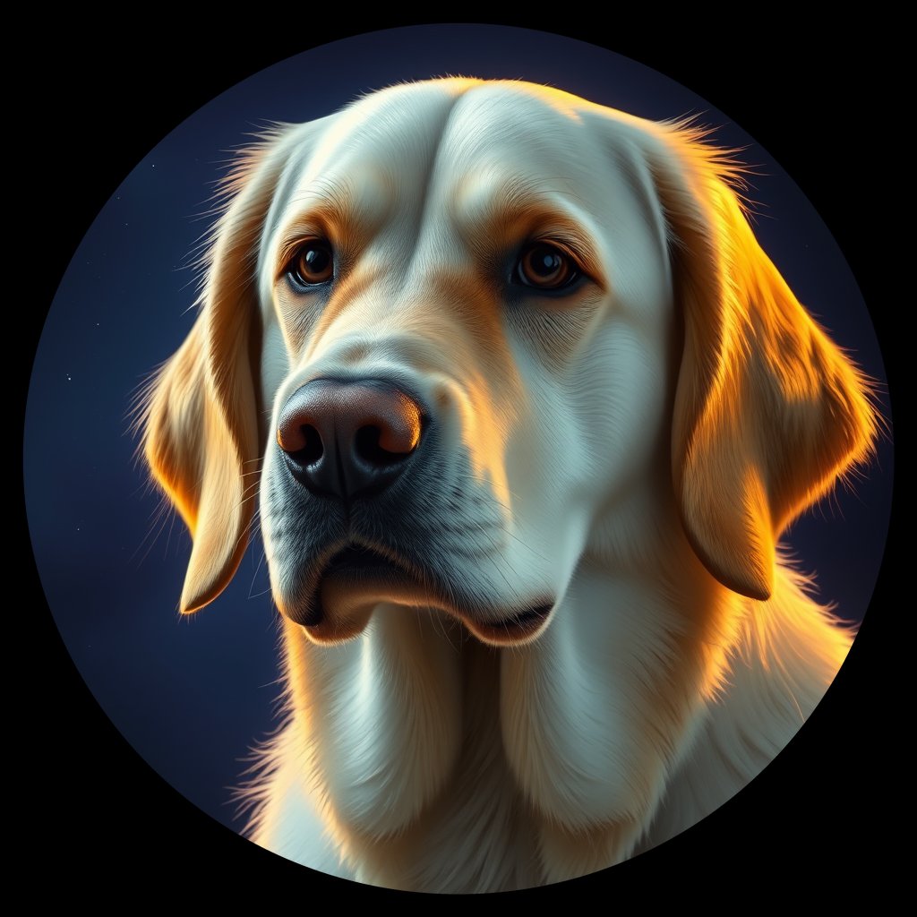 Cosmic medallion portrait of GRLS_grlsO3BDIVWW, a Golden Retriever