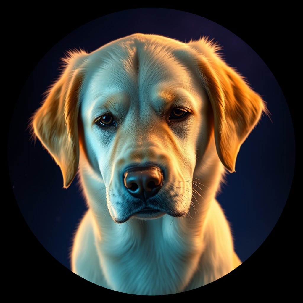 Cosmic medallion portrait of GRLS_grlsO3TR4RHH, a Golden Retriever