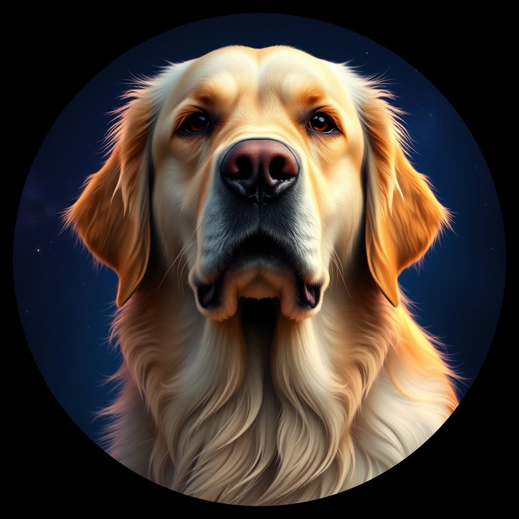 Cosmic medallion portrait of GRLS_grlsO4I5K22, a Golden Retriever