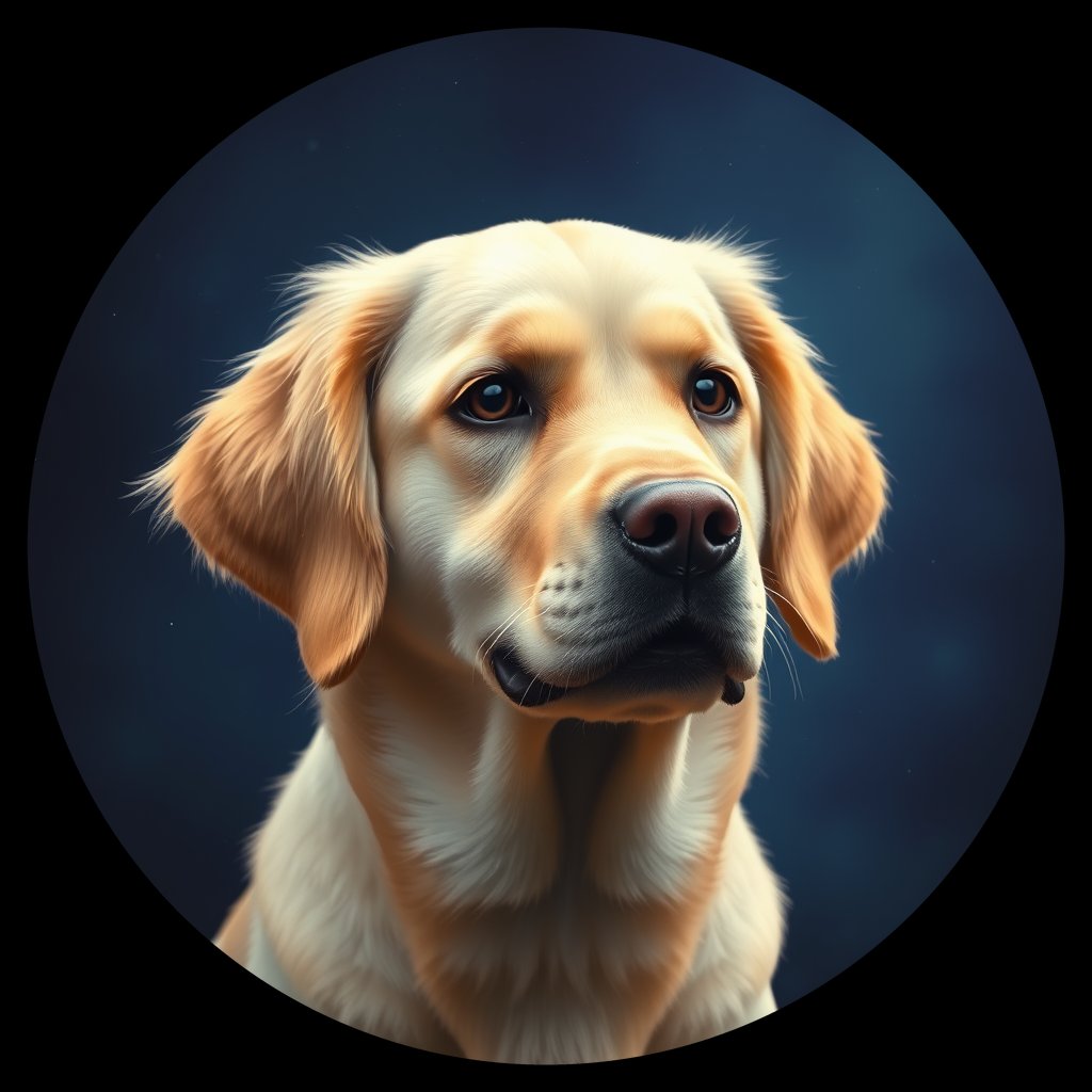 Cosmic medallion portrait of GRLS_grlsO5YUR99, a Golden Retriever