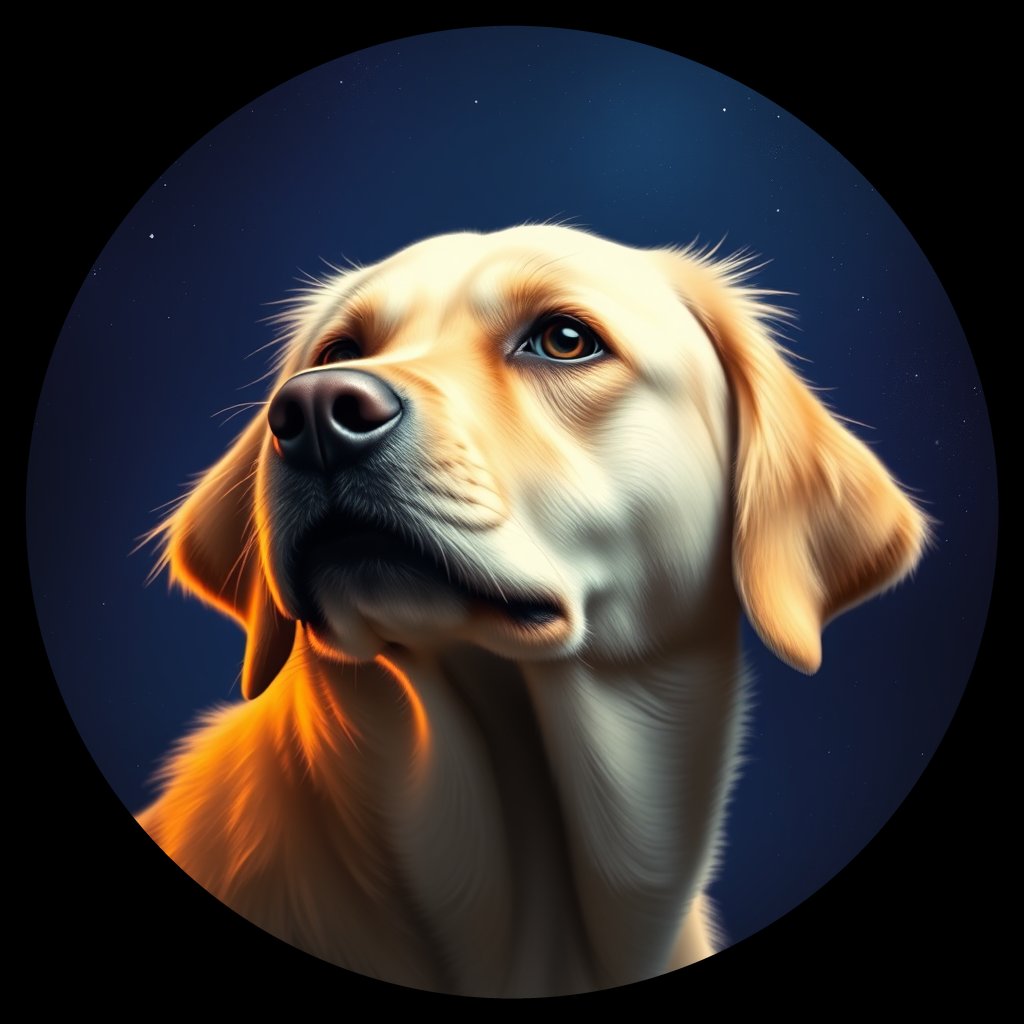 Cosmic medallion portrait of GRLS_grlsO6UMY022, a Golden Retriever